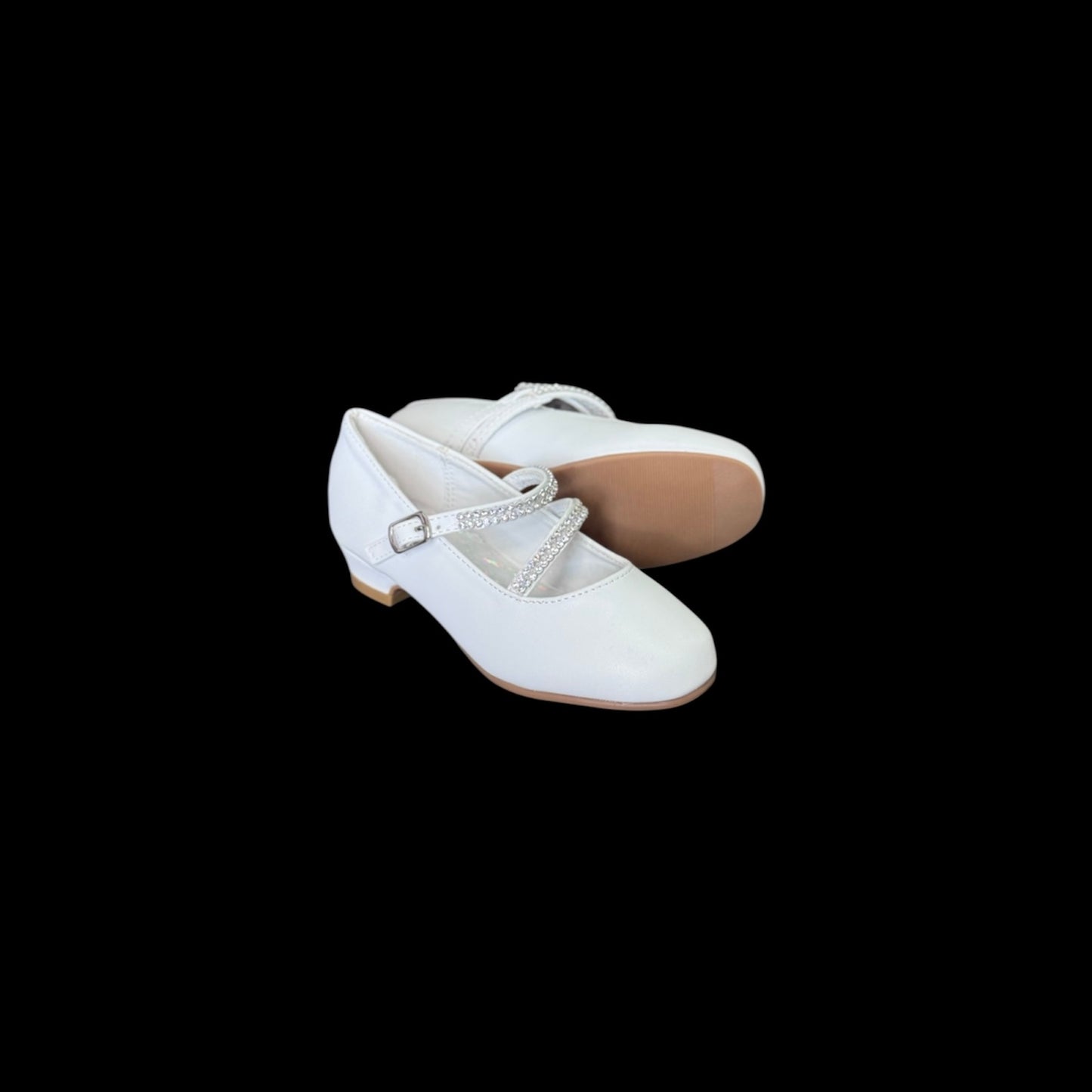 Fancy Kids Elegant Double Rhinestone Straps Dress Shoe w/ Small Heel
