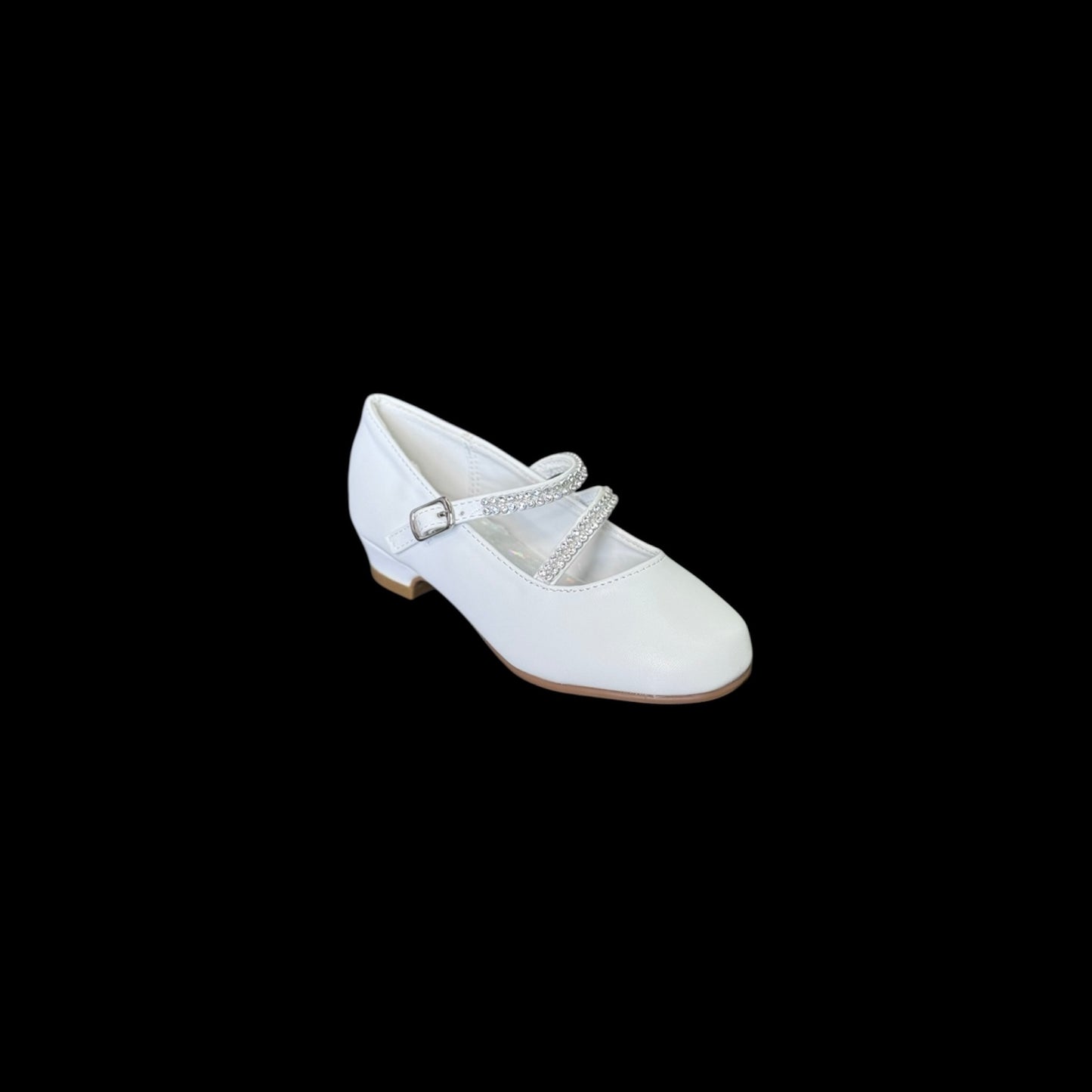 Fancy Kids Elegant Double Rhinestone Straps Dress Shoe w/ Small Heel