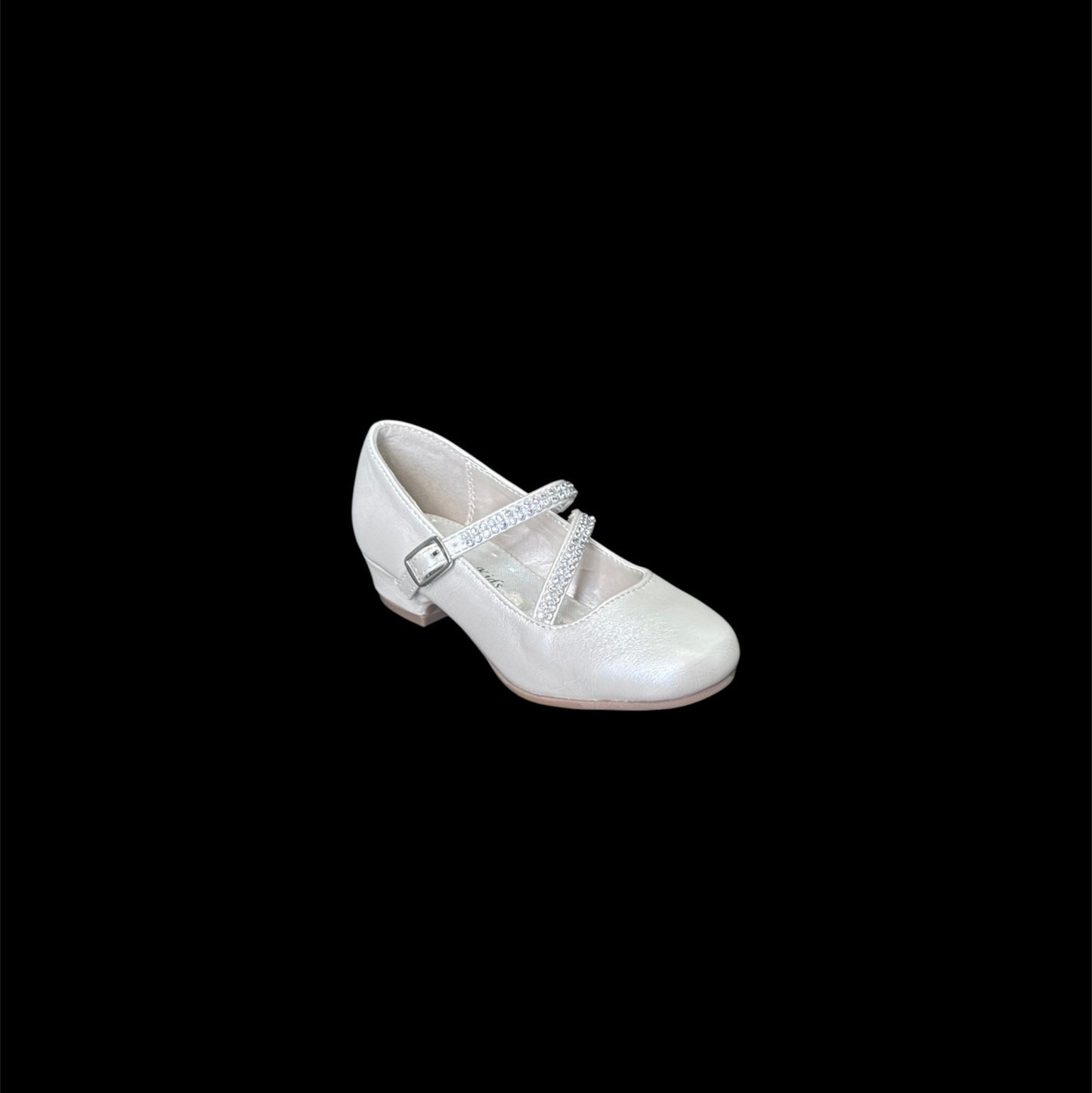 Fancy Kids Elegant Double Rhinestone Straps Dress Shoe w/ Small Heel