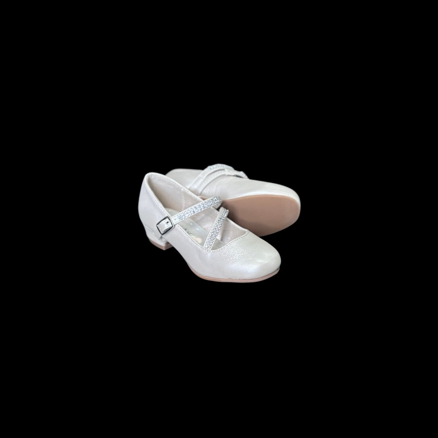 Fancy Kids Elegant Double Rhinestone Straps Dress Shoe w/ Small Heel