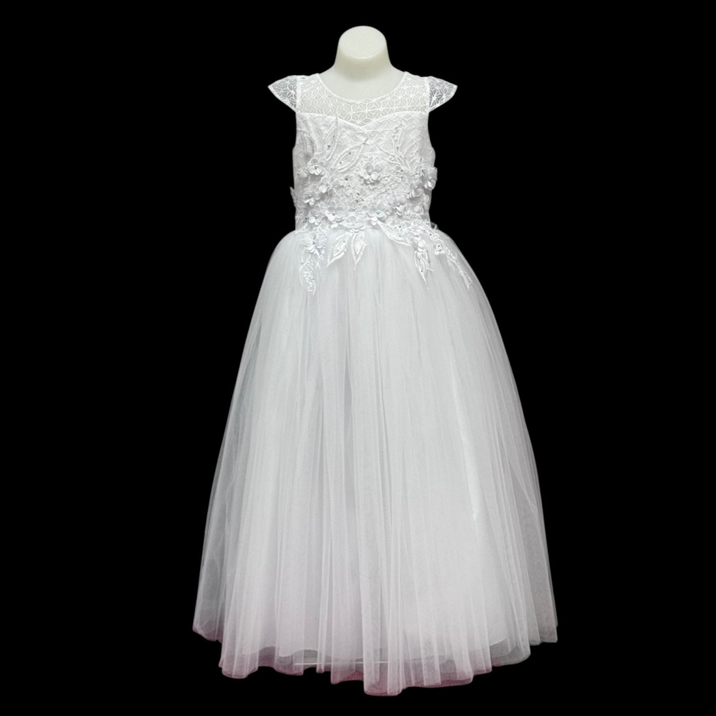 White Cap Sleeve Dress w/ Lace and Floral Embroidered Bodice