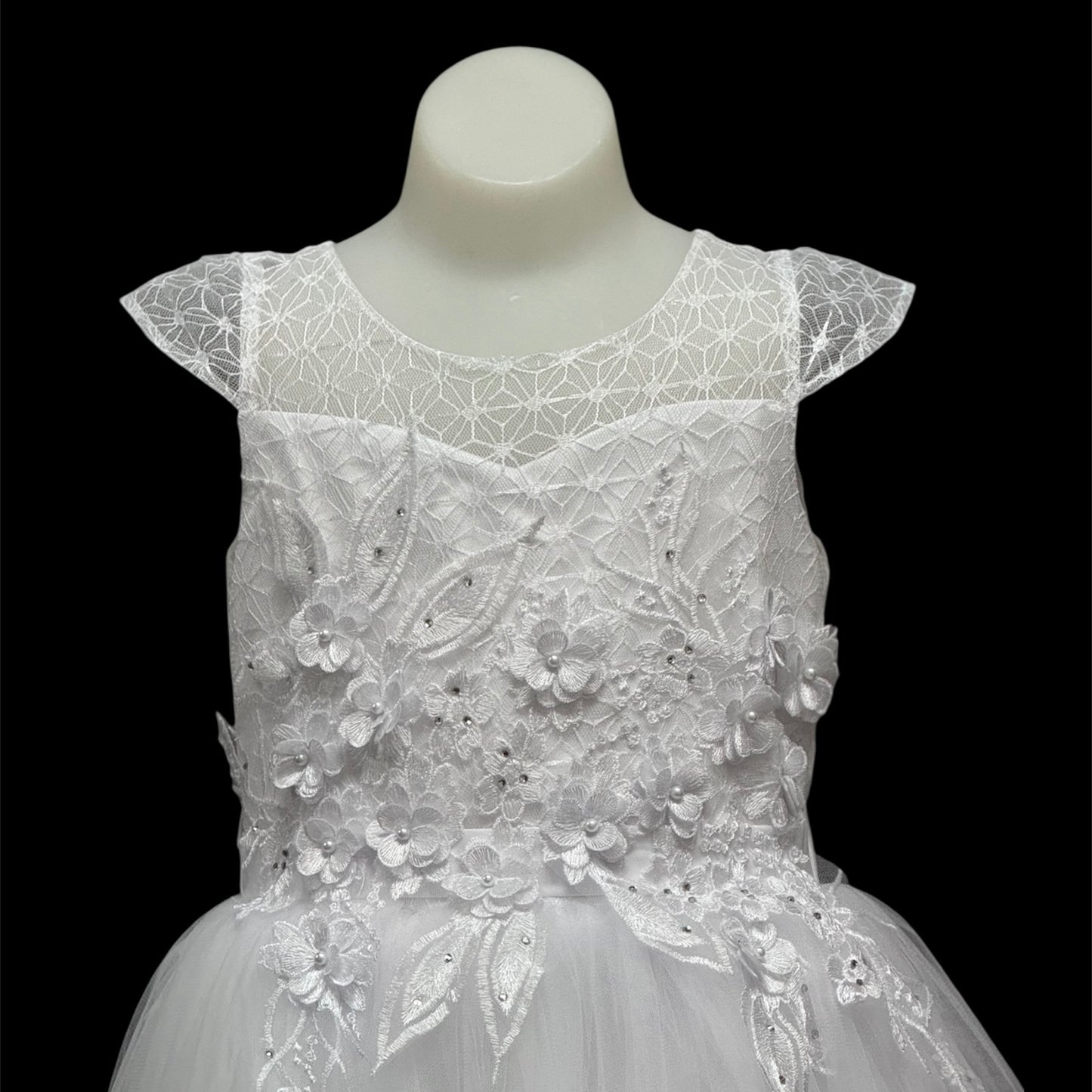 White Cap Sleeve Dress w/ Lace and Floral Embroidered Bodice
