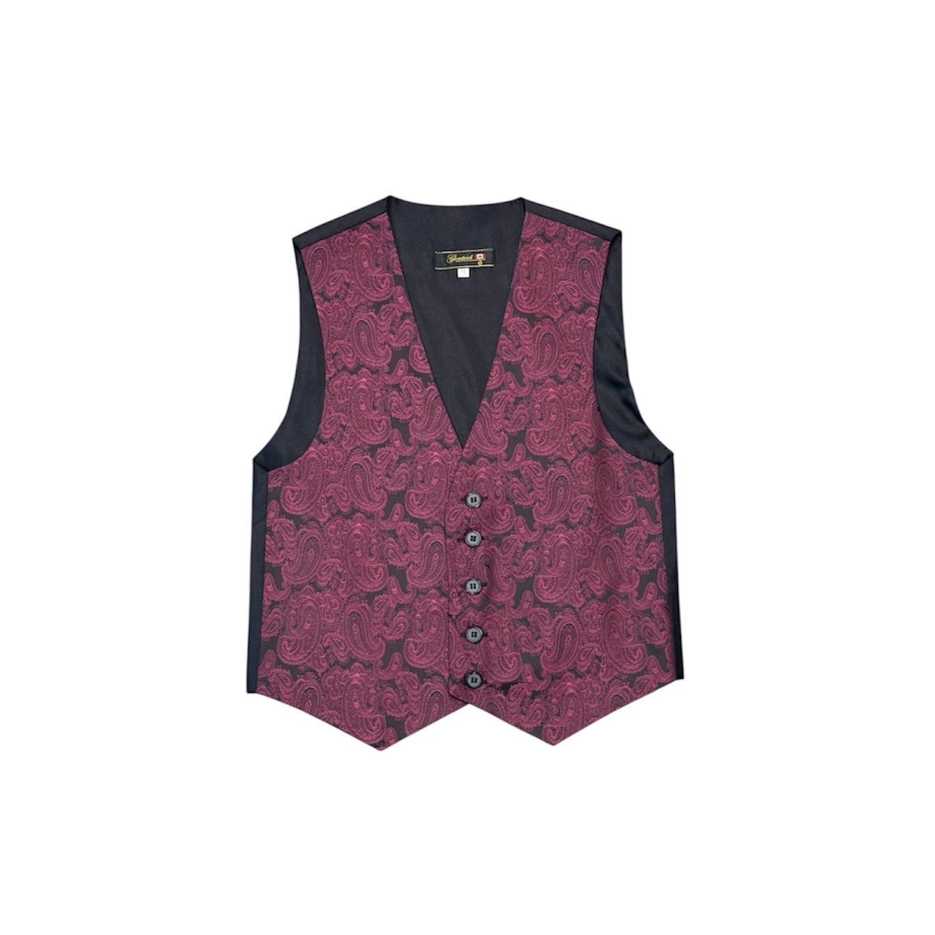 Burgundy and Black Paisley Five-Button Suit Vest Blue (Size 10)