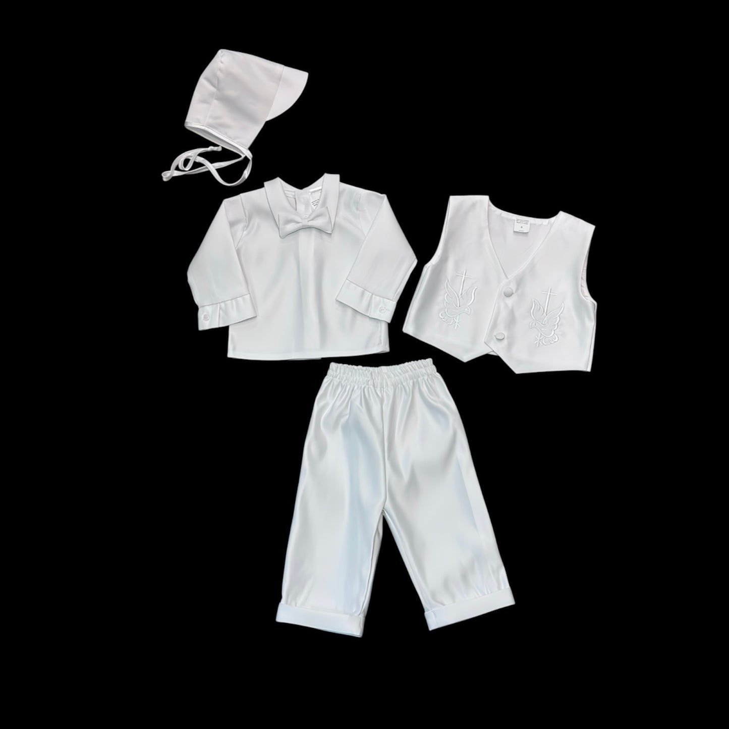 Embroidered Dove and Cross 3-Piece Baptism Suit w/ Hat