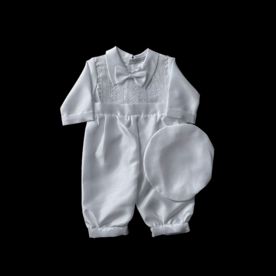 Lace-Front One-Piece Baptism Outfit w/ Matching Hat