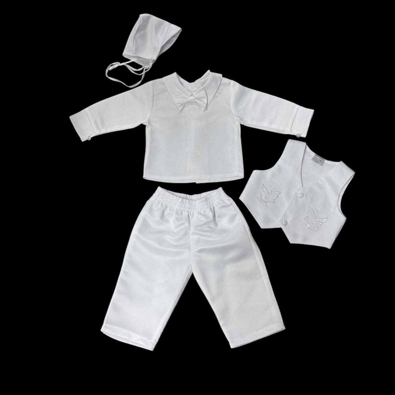 Embroidered Dove and Cross 3-Piece Baptism Suit w/ Hat