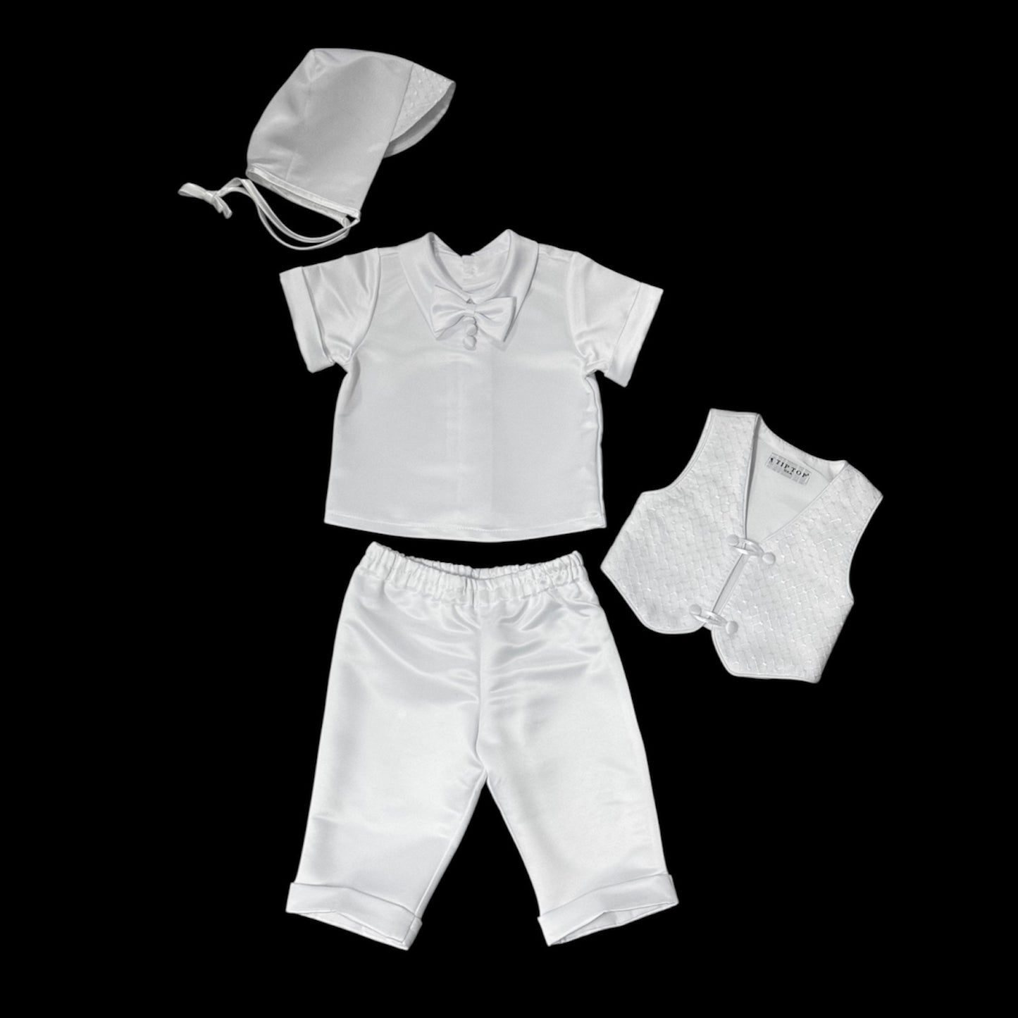 Short Sleeve Diamond Pattern 3-Piece Baptism Suit w/ Hat