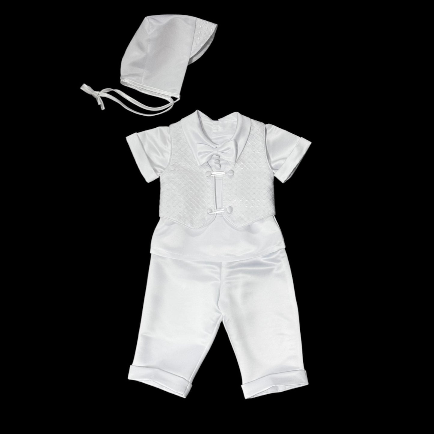 Short Sleeve Diamond Pattern 3-Piece Baptism Suit w/ Hat