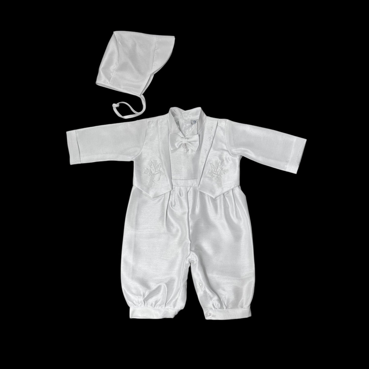 White Baptism Romper with Embroidered Vest & Hat (18 months)