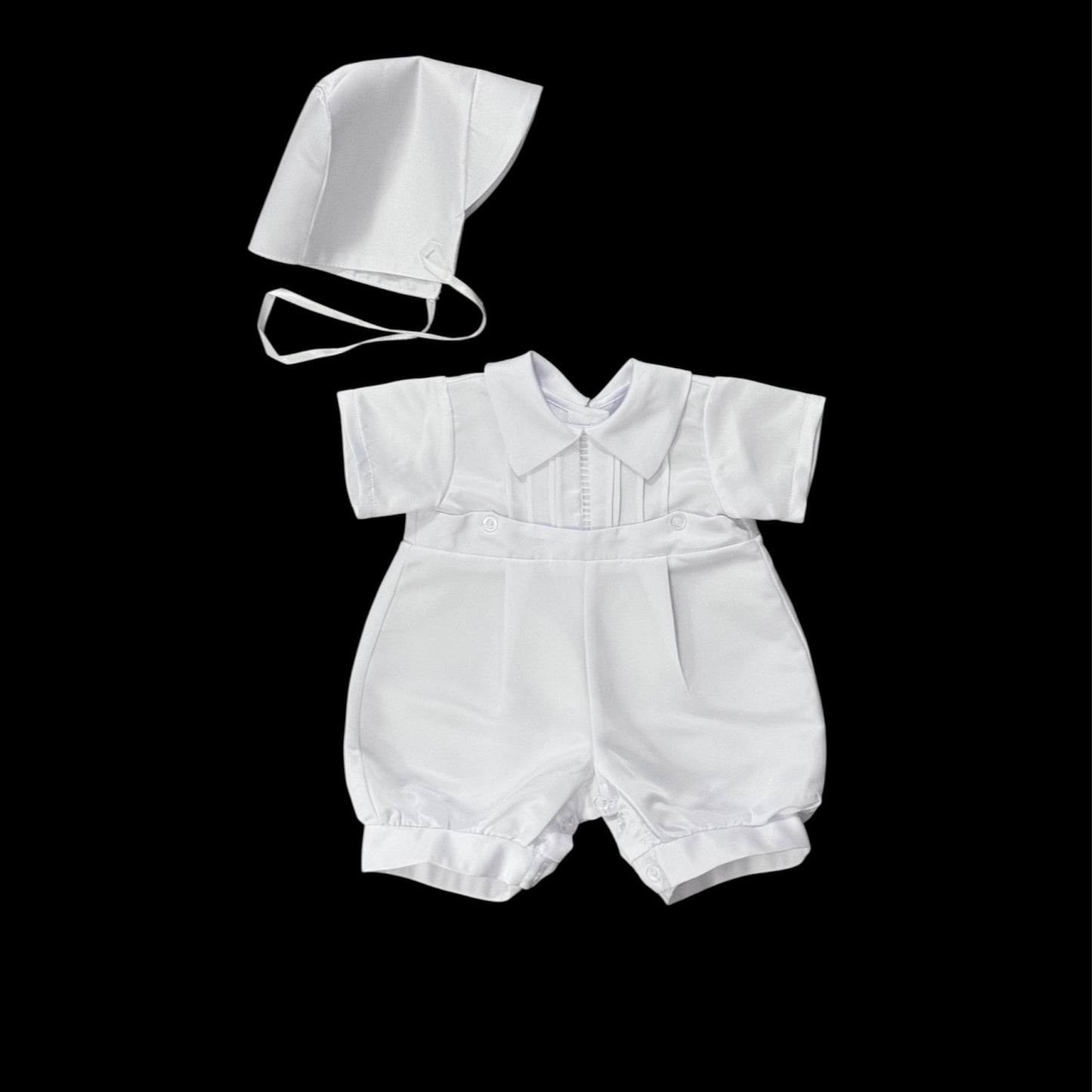 White One-Piece Baptism Romper w/ Hat