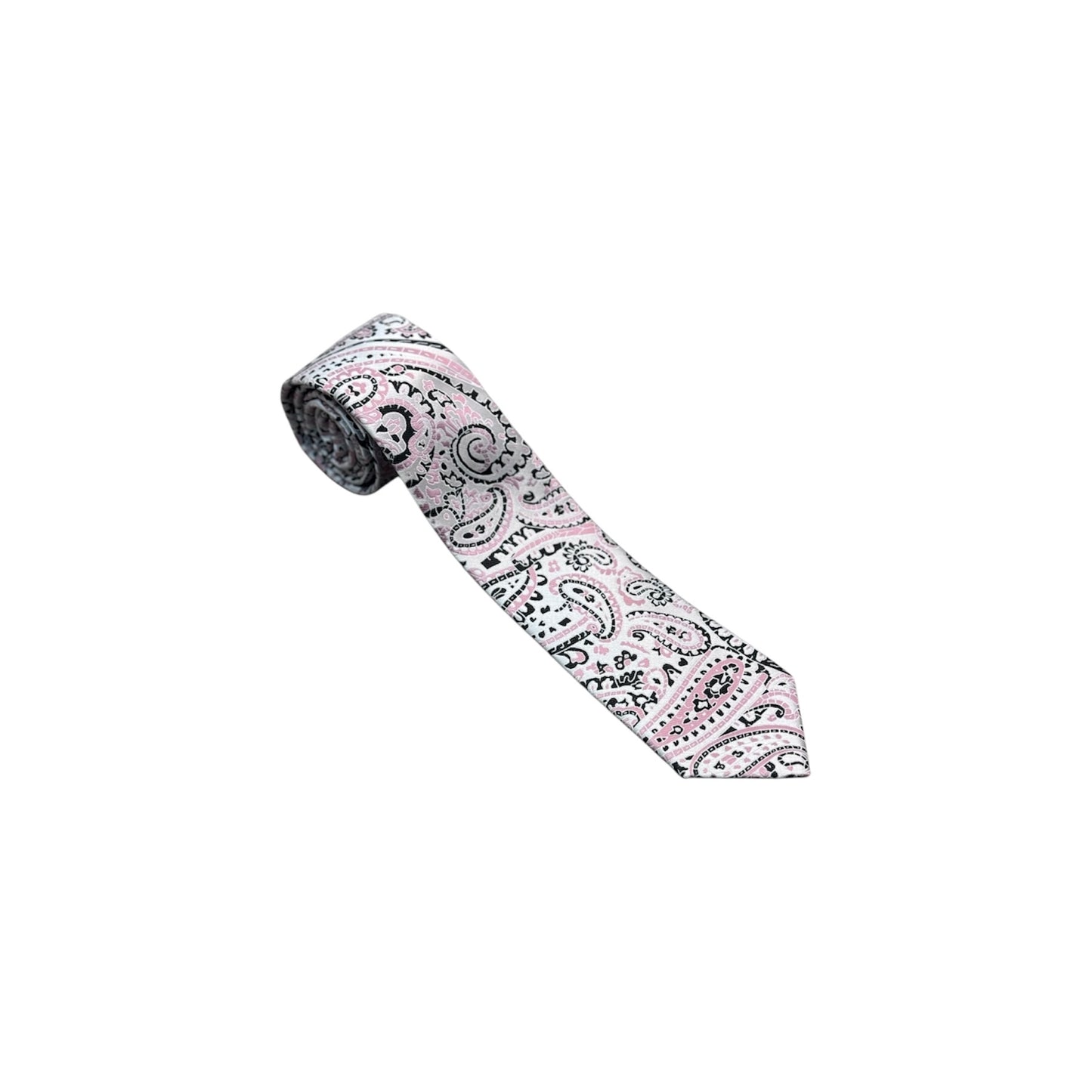 Pink, White & Black Paisley Mens Necktie & Pocket Square