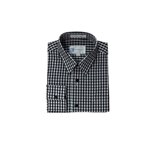 Mavezzano Slim-Fit Boys Plaid Dress Shirt - Black & White Check