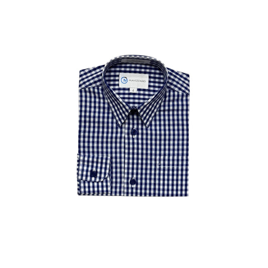 Mavezzano Slim-Fit Boys Plaid Dress Shirt - Navy & White Check