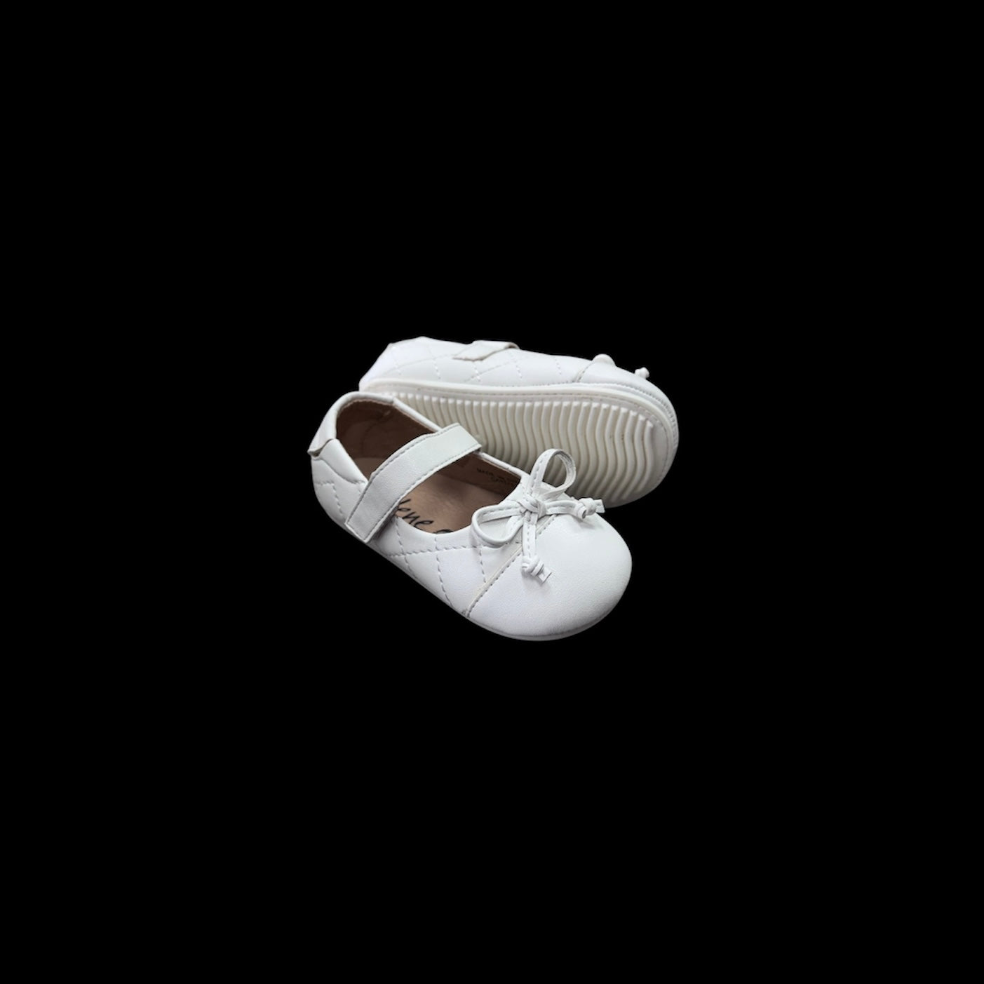 Jolene White Quilted Baby Ballerina Flats w/ Simple Bow