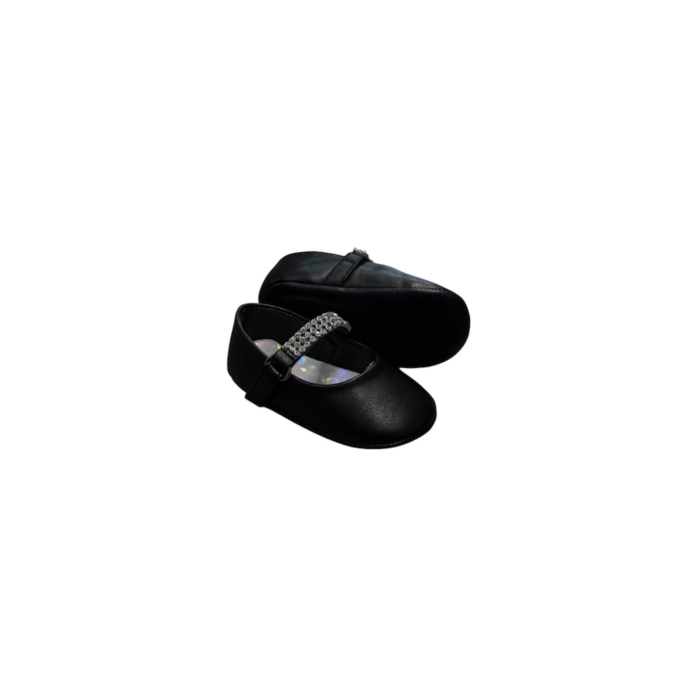 Fancy Kids Baby Black Shoe w/ Rhinestones Velcro Strap