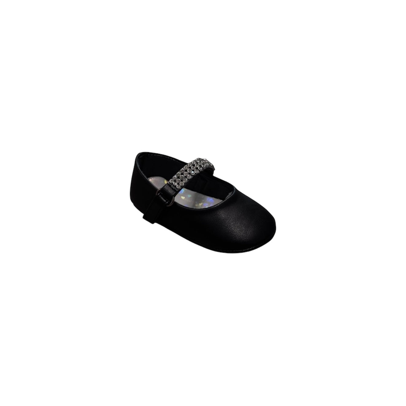Fancy Kids Baby Black Shoe w/ Rhinestones Velcro Strap