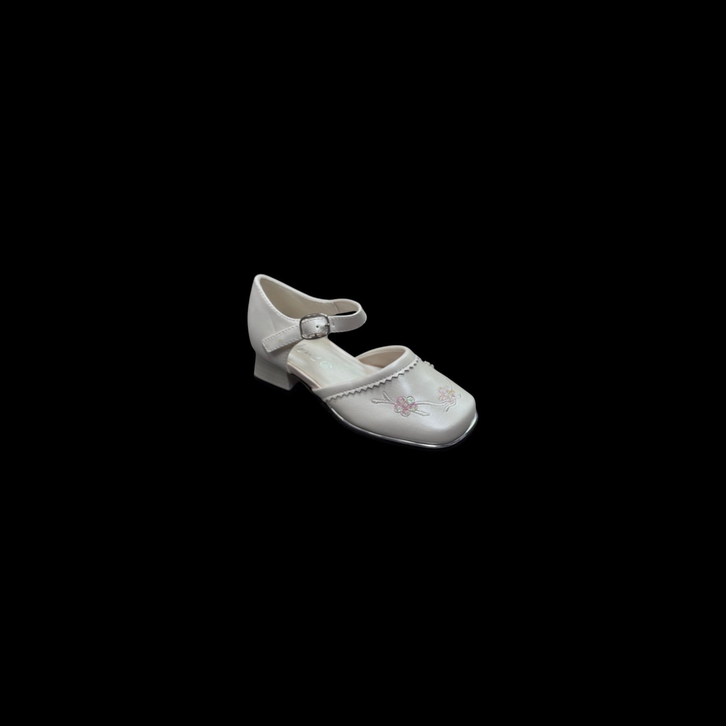 Jolene Ivory Floral Embroidered Block Kitten Heel