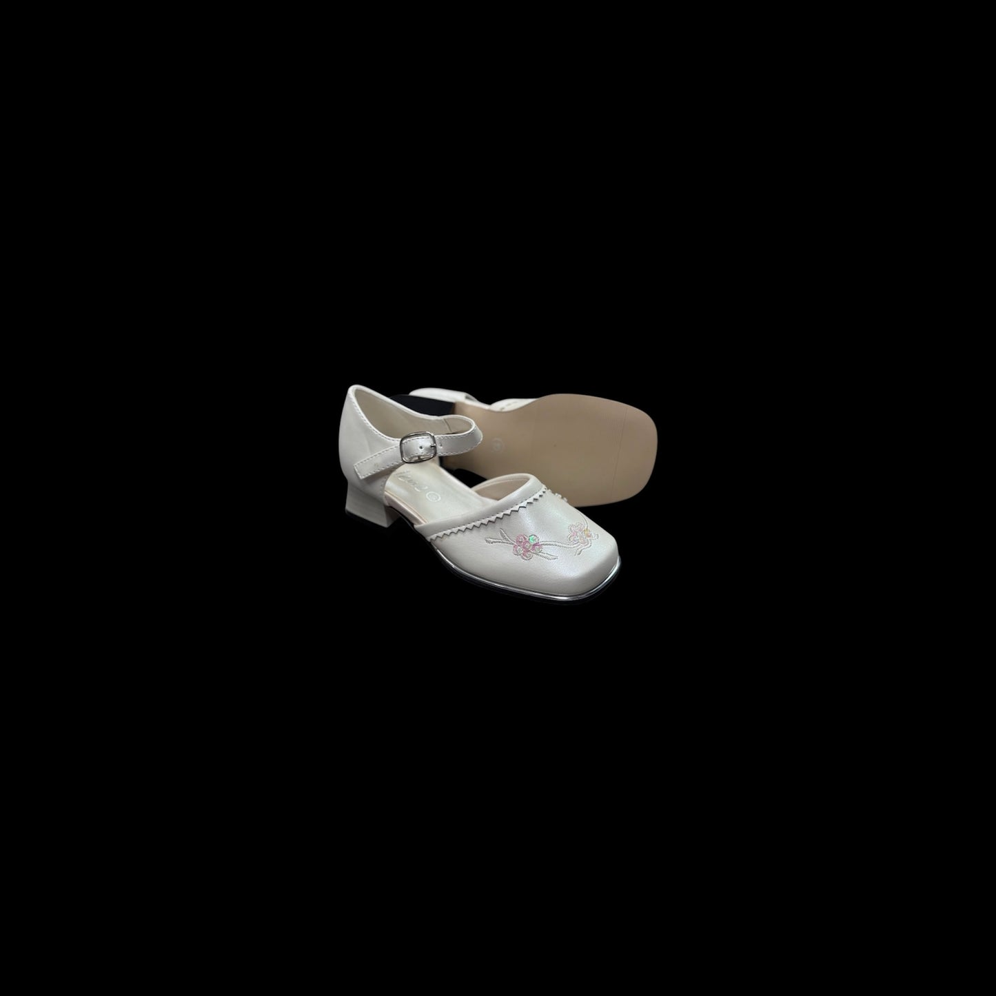 Jolene Ivory Floral Embroidered Block Kitten Heel