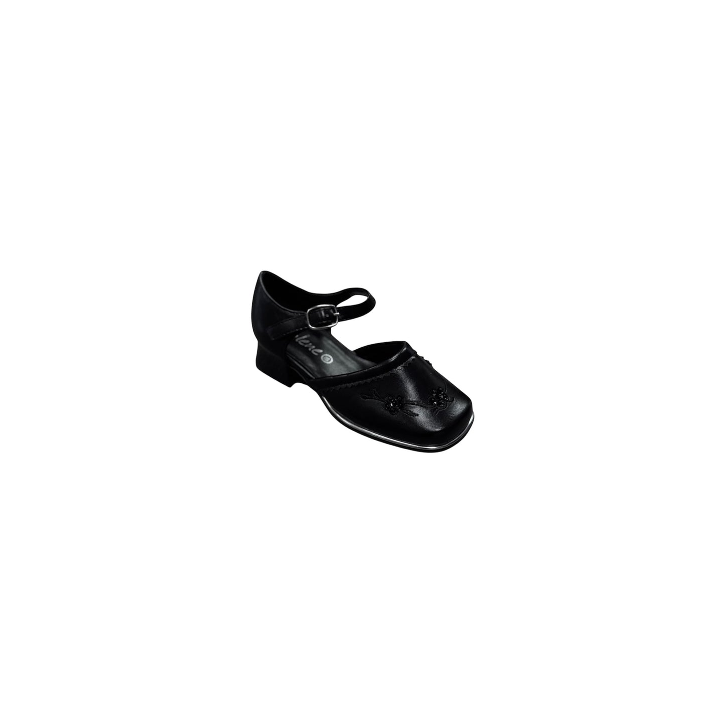 Jolene Black Floral Embroidered Block Kitten Heel