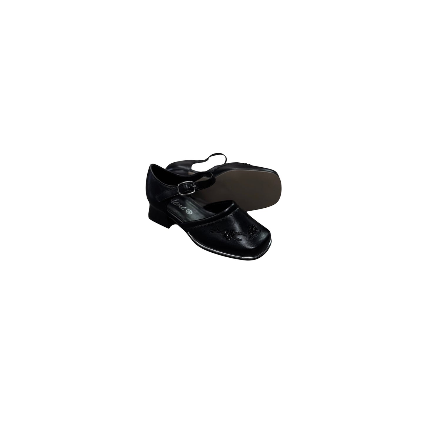Jolene Black Floral Embroidered Block Kitten Heel
