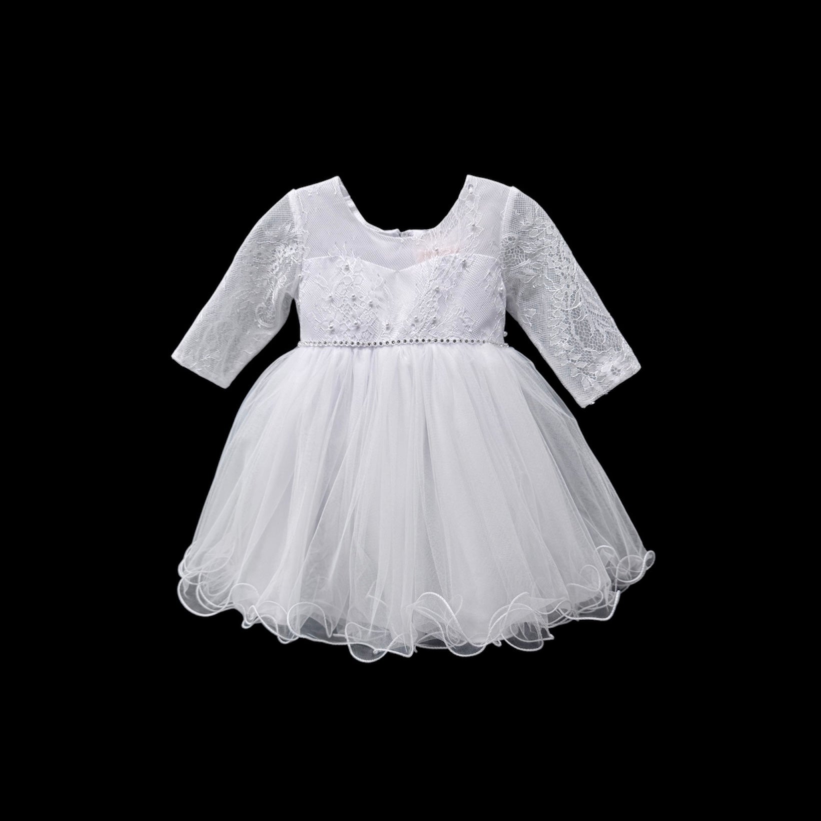 White Lace Baby Baptism Dress  Long Sleeve Christening Gown with Tulle  Skirt  kidzcouture.ca