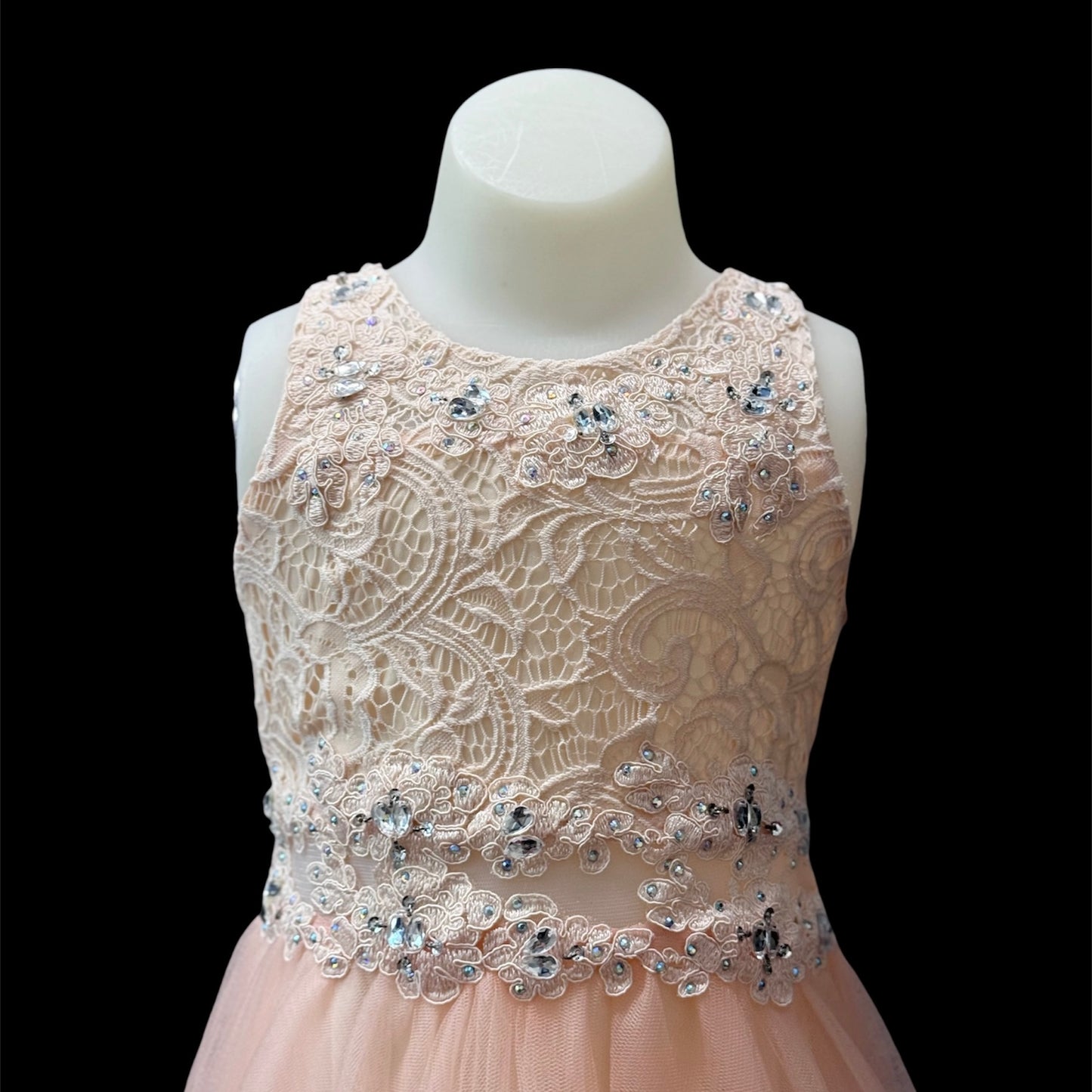 Peach Lace Embroidered Rhinestone Knee-Length Dress with Shawl