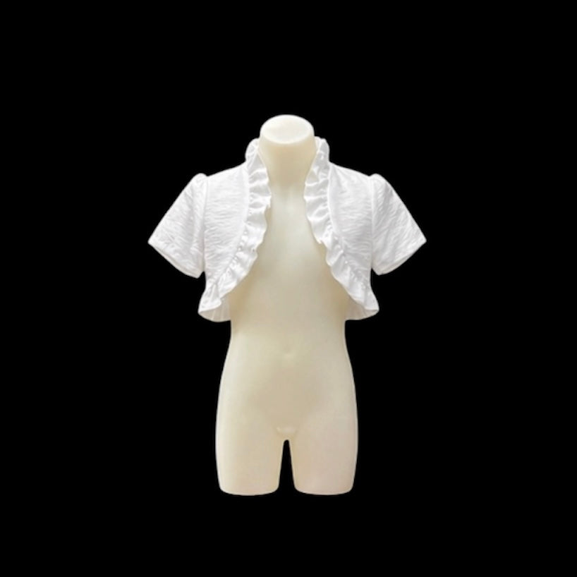 White Short-Sleeve Bolero w/ Ruffle Accents