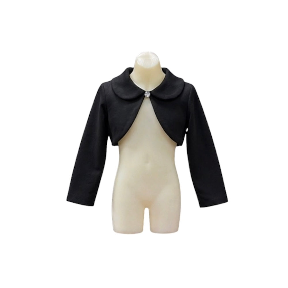 Fancy Kids Long Sleeve Black Fleece Bolero w/ Rhinestone Gem