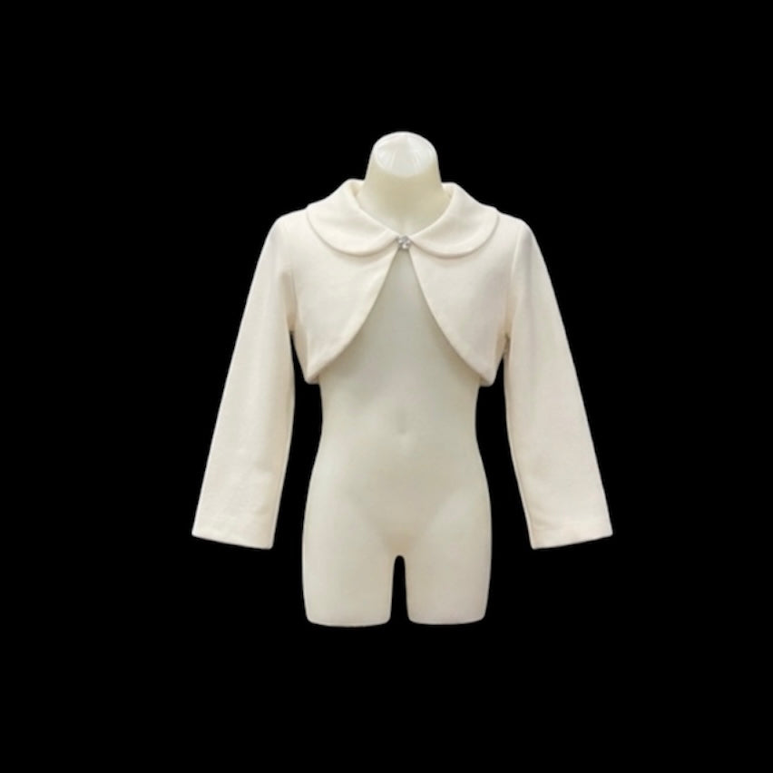 Fancy Kids Long Sleeve Ivory Fleece Bolero w/ Rhinestone Gem