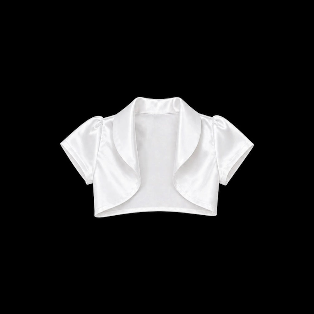 White Satin Short Sleeve Girls Bolero