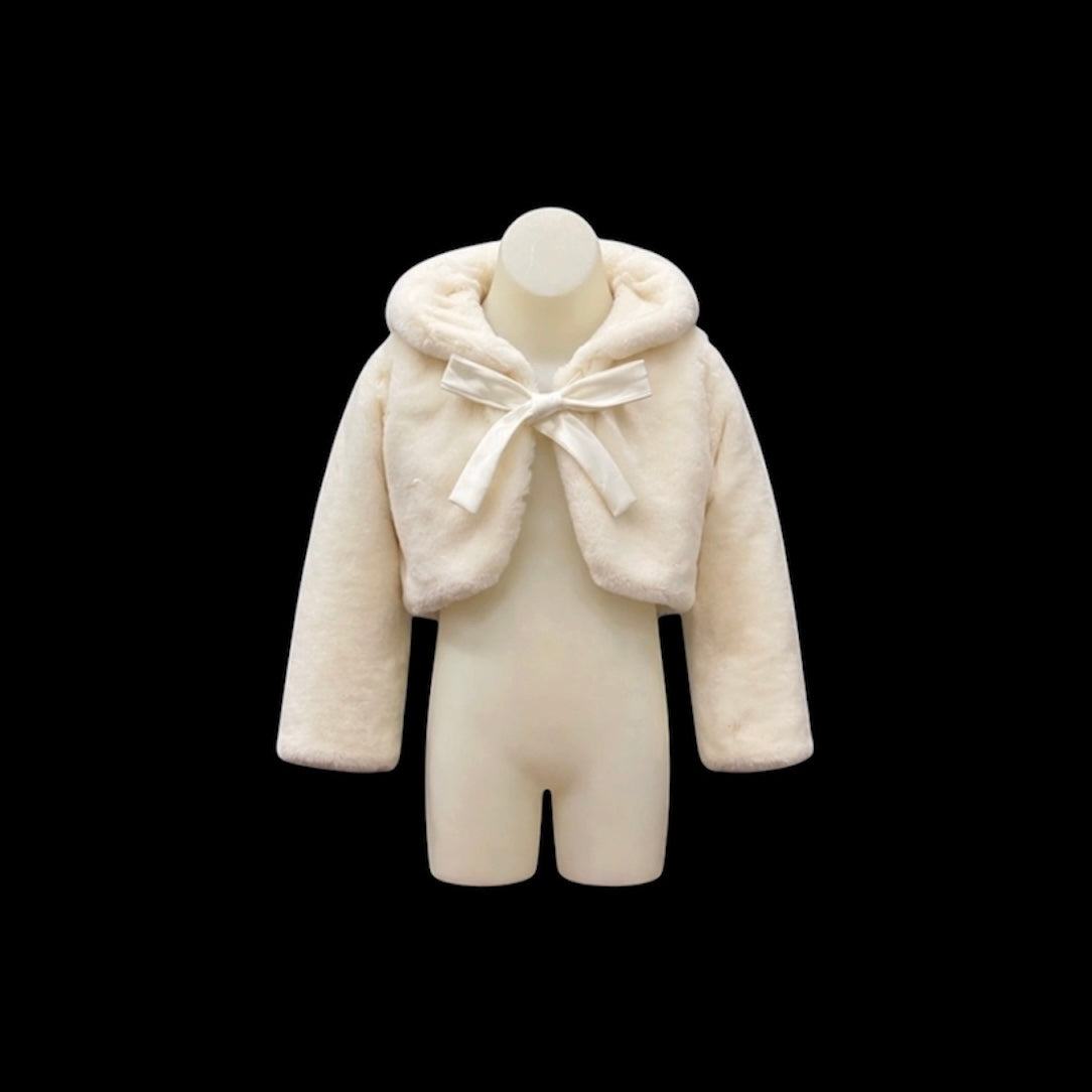 Sweet Kids Luxe Soft Faux Fur Bolero Jacket with Satin Ribbon Tie & Collar