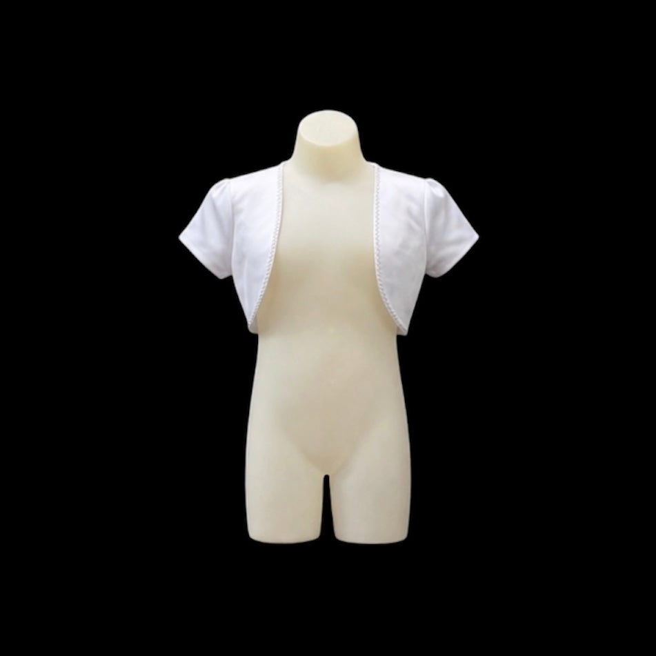 White Short Sleeve Bolero with Pearl Trim