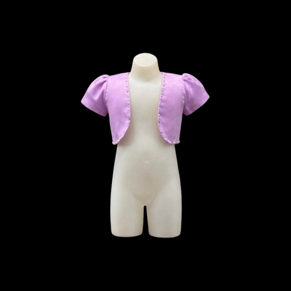 Toddler Lavender Satin Short Sleeve Bolero with Pearl & Rhinestone Trim