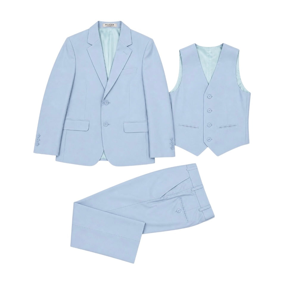 Fouger U.S.A. Boys Light Blue Slim Fit 3-Piece Suit