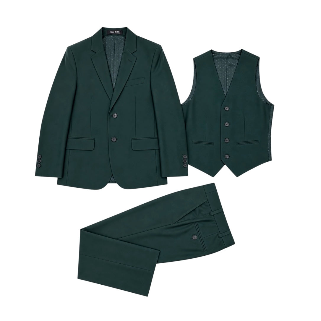Fouger U.S.A. Boys Green Slim Fit 3-Piece Suit