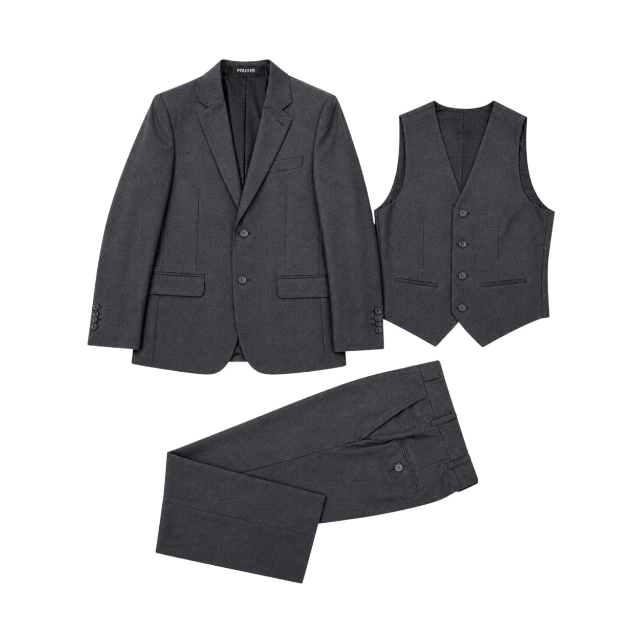 Fouger U.S.A. Boys Charcoal Slim Fit 3-Piece Suit