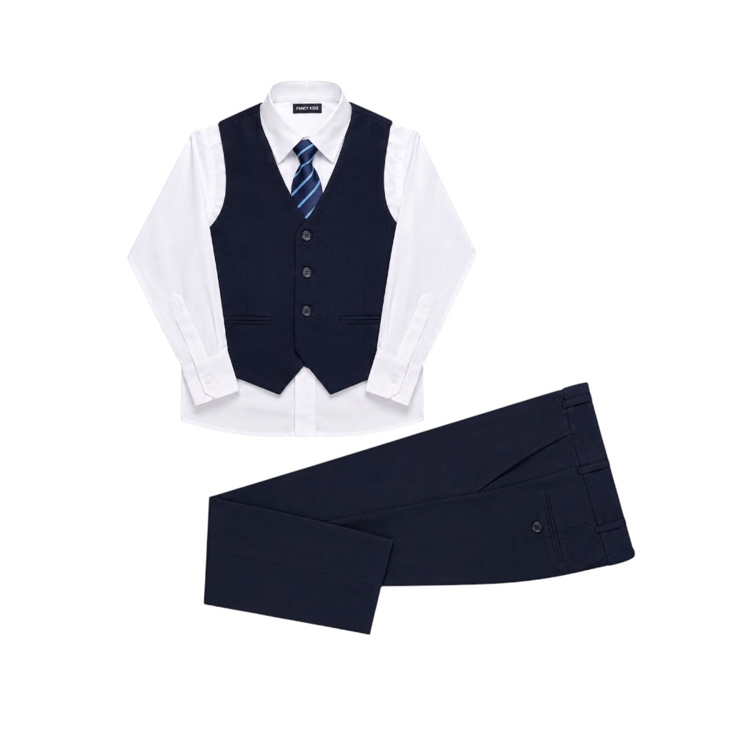 Fancy Kids Boys Navy 4-Piece Formal Vest Set