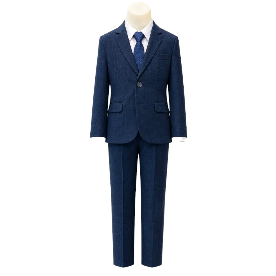 Fancy Kids Classic Fit 5-Piece Pattern Navy Suit