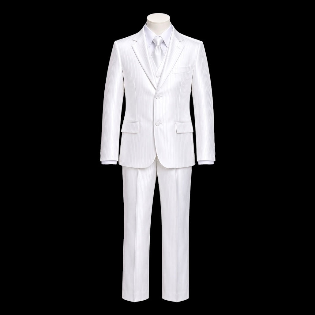 Fancy Kids Modern Fit 5-Piece White Pinstripe Suit