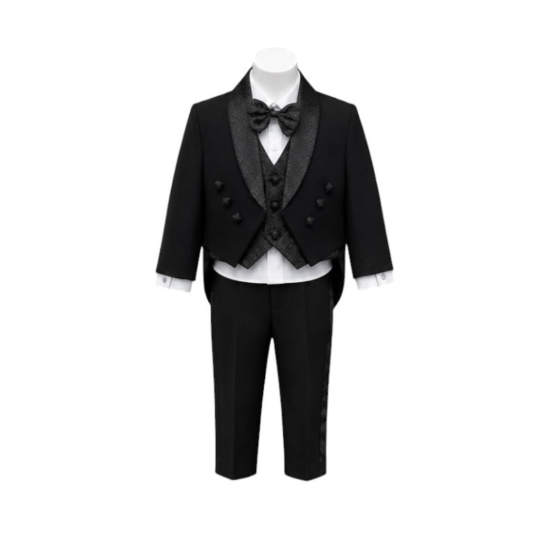 Fancy Kids Baby Black Square Pattern Tuxedo with Tail