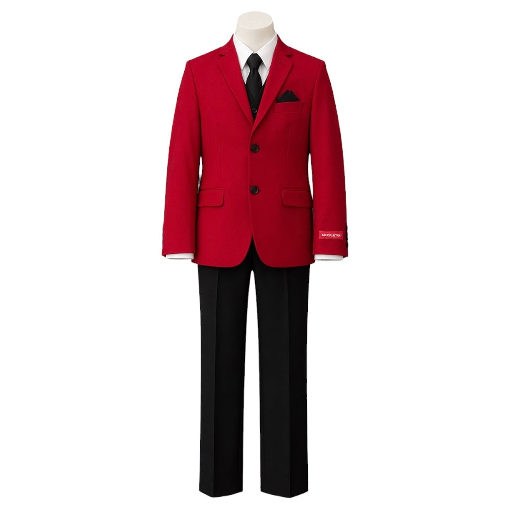 7-Piece Slim-Fit Red & Black Suit with Black Removable Lapels
