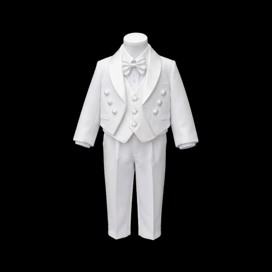 Fancy Kids Baby White Square Pattern Tuxedo with Tail
