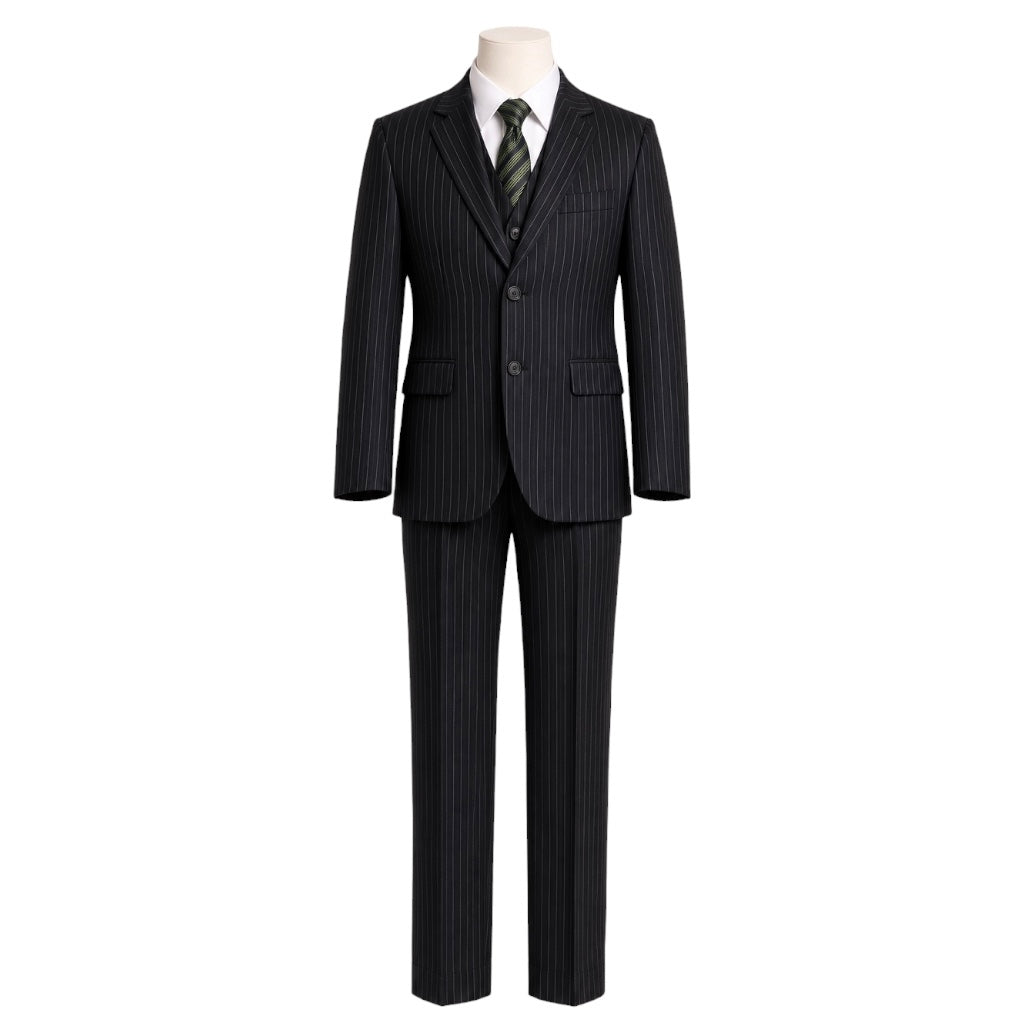 Mini World Toddlers Classic Fit 5-Piece Black Pinstripe Suit