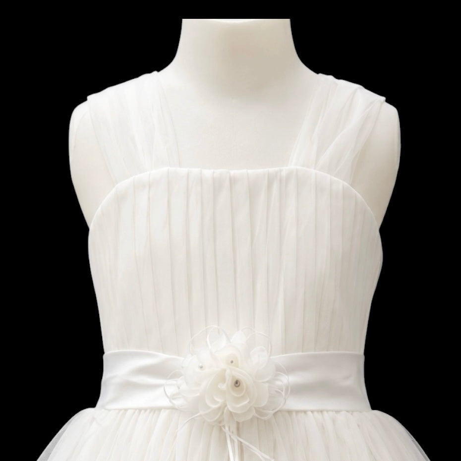 Tea-Length Tulle Dress with Floral Rosette Waist Detail
