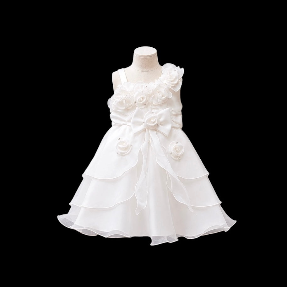 Sleeveless Baby White Dress w/ Rosette & Rhinestone Accents (20 months)