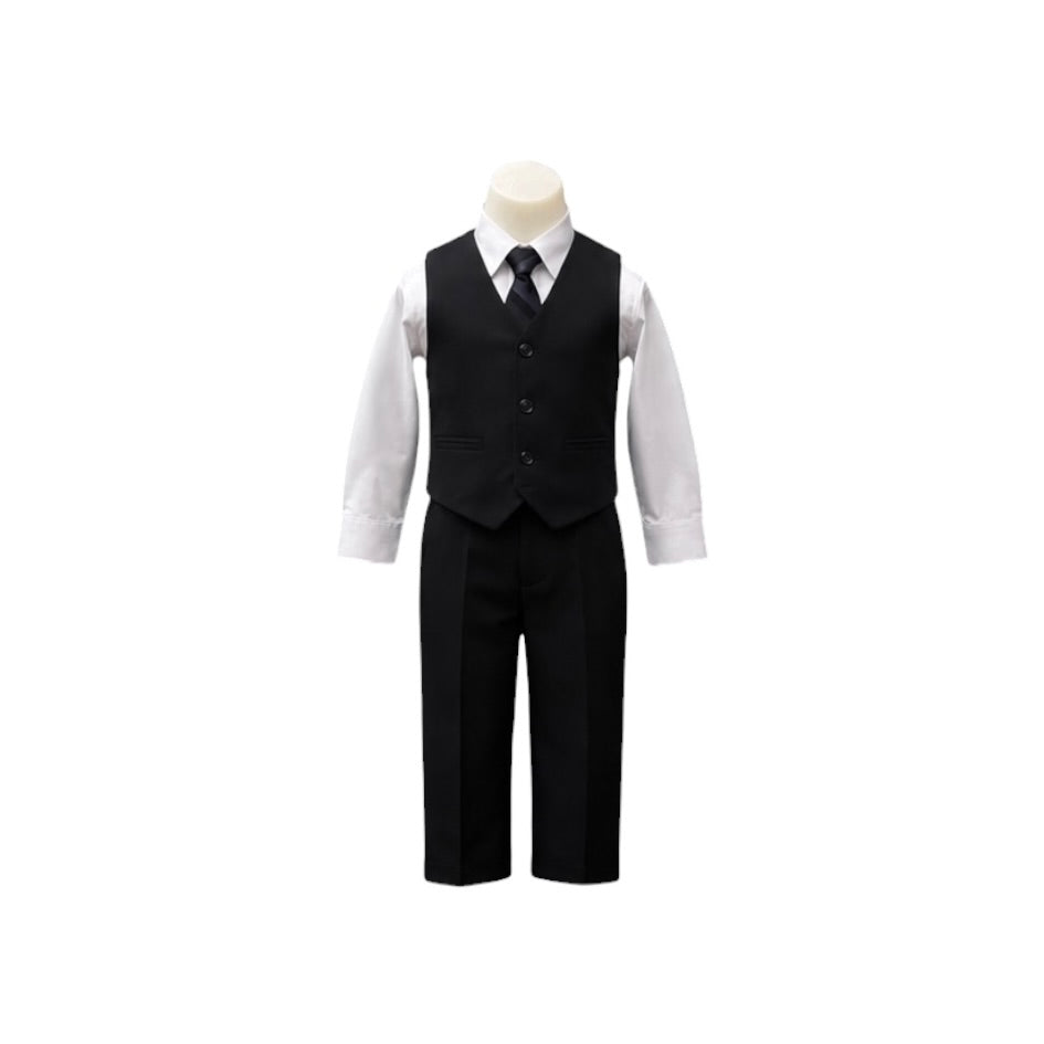 Fancy Kids Baby Black 4-Piece Formal Vest Set