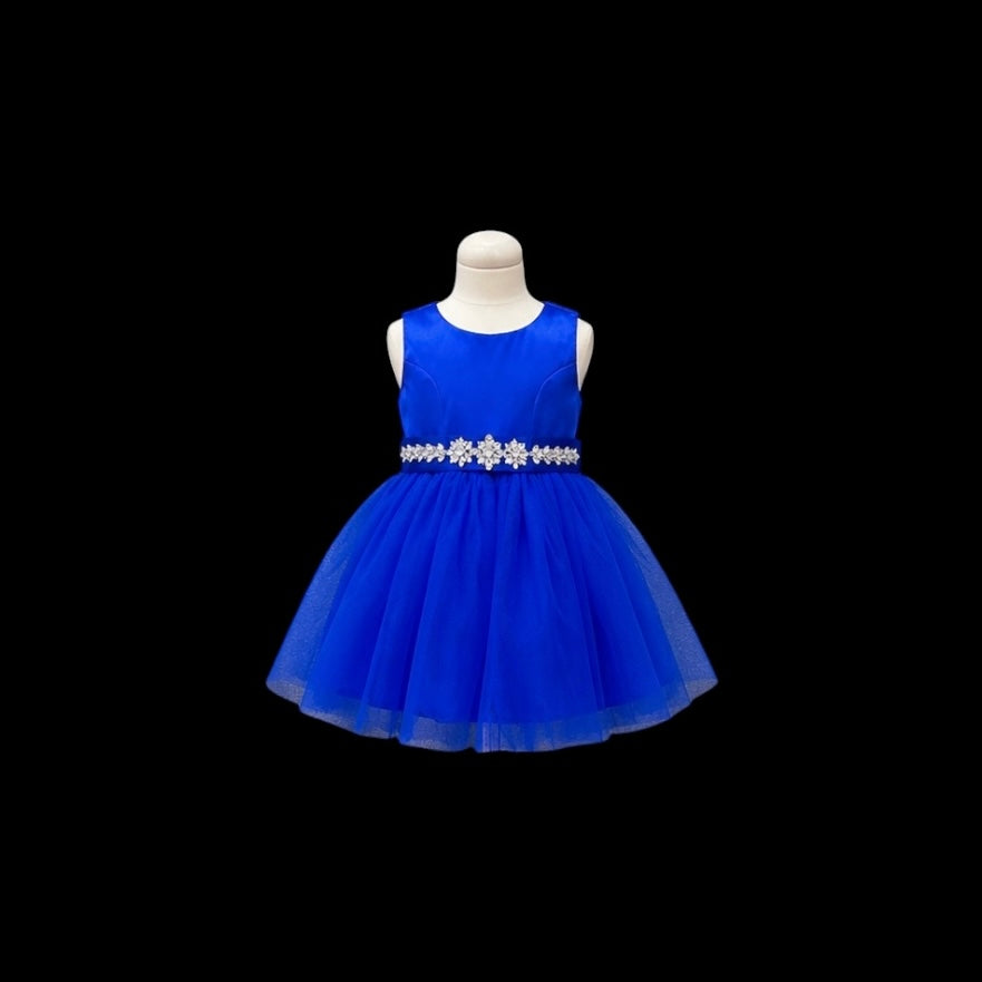 Sleeveless Royal Blue Baby Dress w/ Rhinestone and Beaded Sash