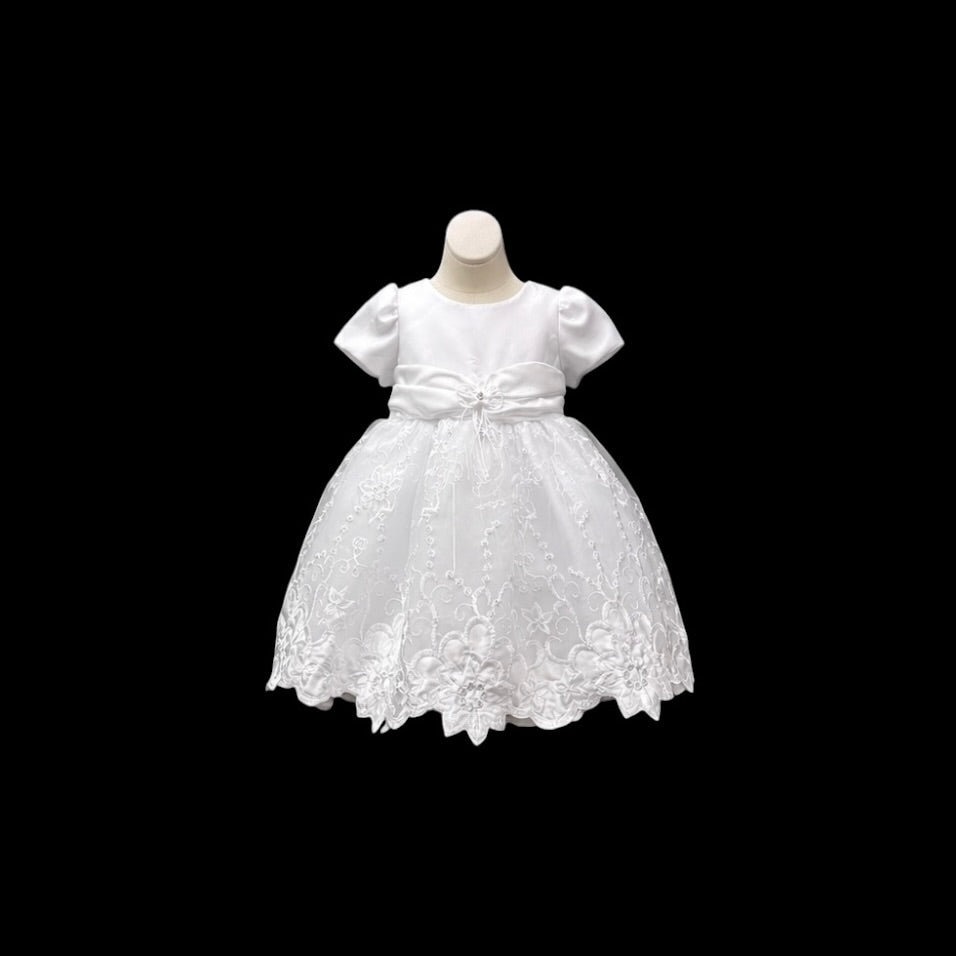 3-Piece Baby Girl White Floral Embroidered Christening Dress with Bonnet & Cape