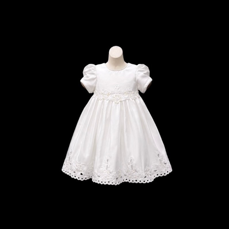 Off-White Embroidered 3-Piece Christening Gown w/ Matching Bonnet