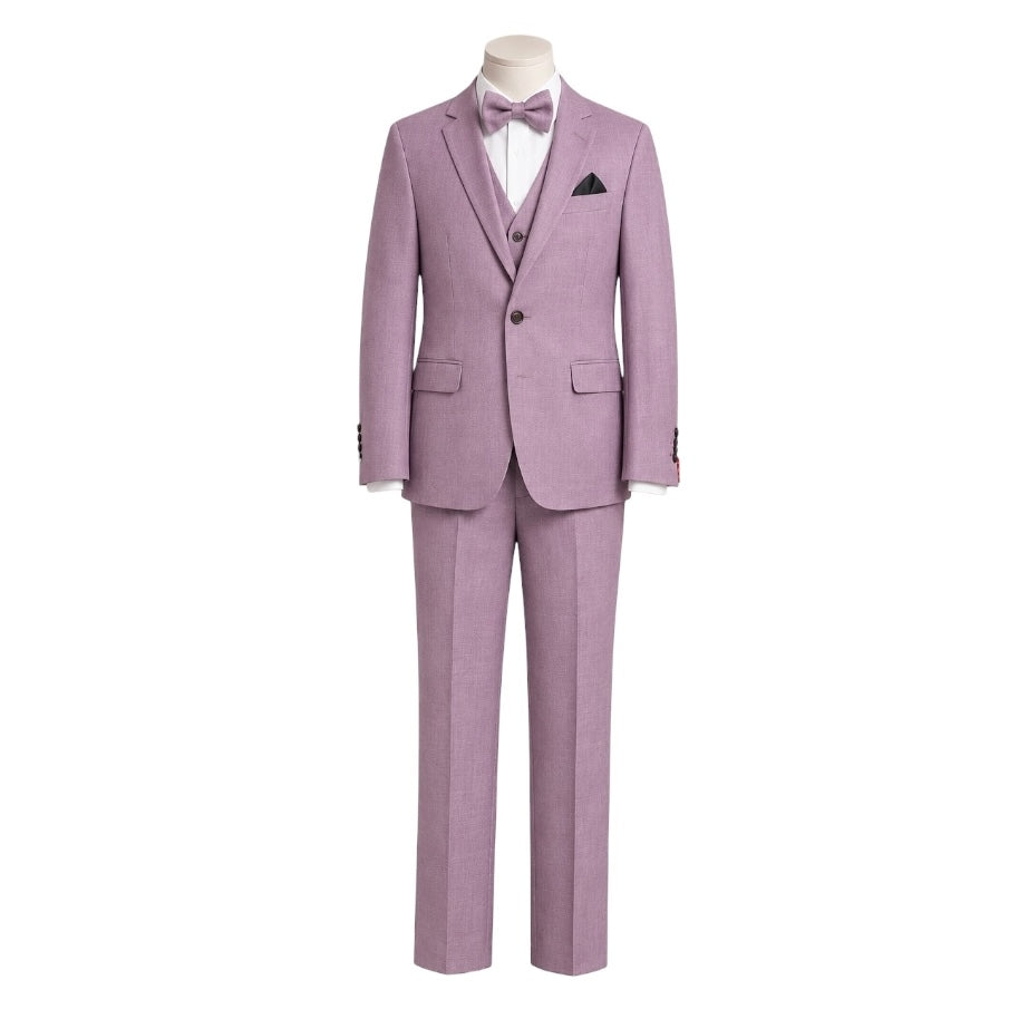 8-Piece Slim-Fit Mauve Suit with Removable Black Lapels